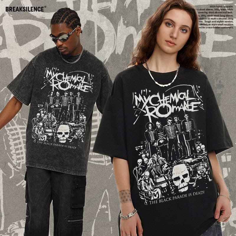 2025 cross-border My Chemical Romance cotton short-sleeved T-shirt breathable direct-injection printed white T-shirt for men