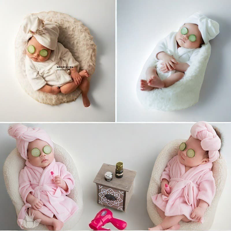 European and American newborn bathrobe photography clothing studio full moon white pink bathrobe pajamas hundred days baby photo props