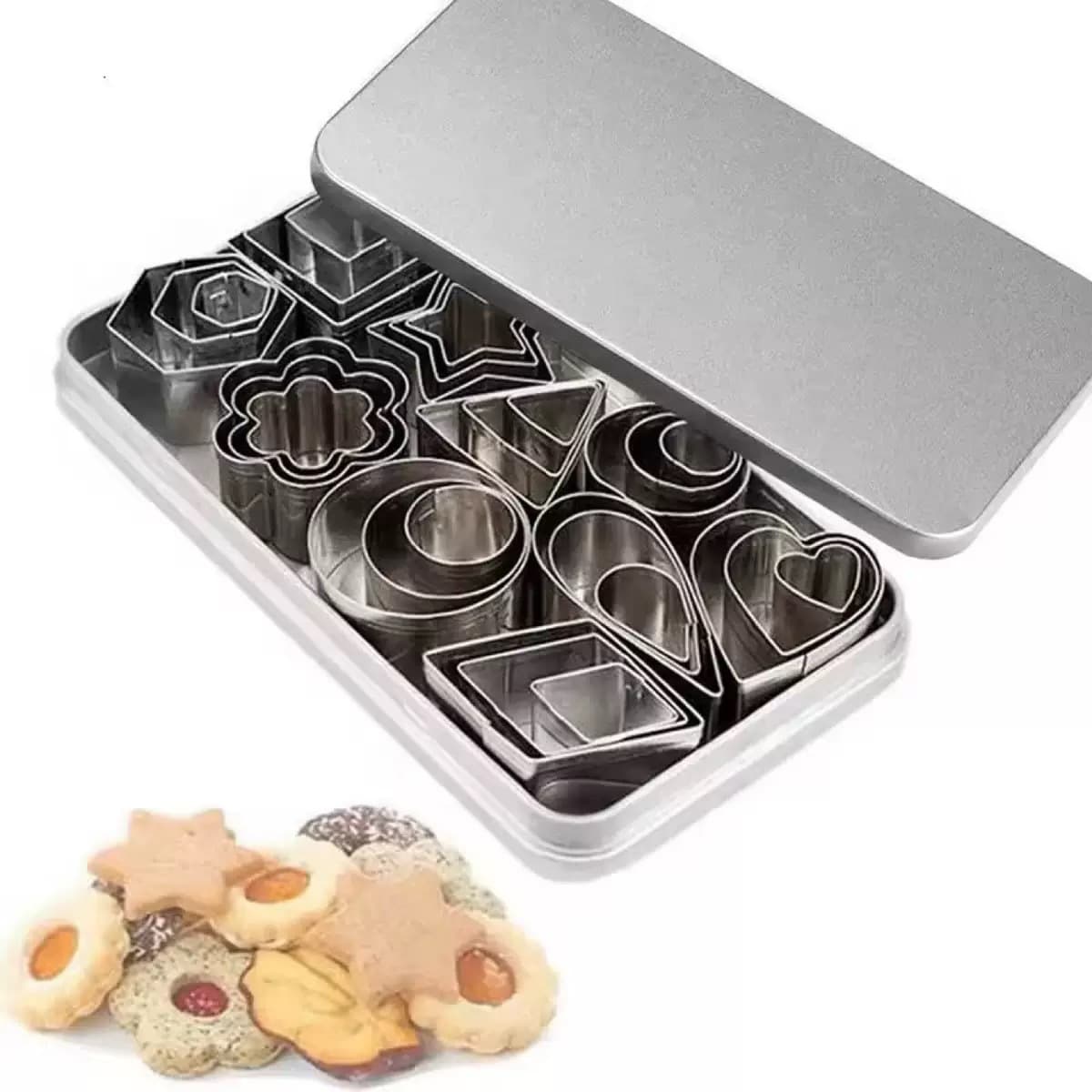 30-piece set of stainless steel mini fondant cookie molds, cookie vegetable press cutting molds, geometric pattern baking tools
