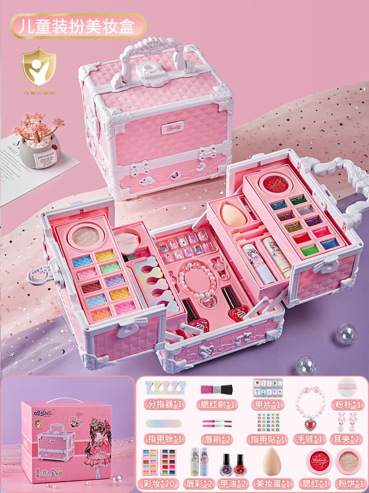 Kids Cosmetics Toy Set, Authentic Birthday Gift for Girls, Princess Makeup Box with Nail Polish