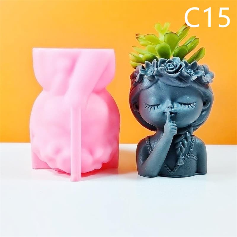 Garland Shush Gesture Girl Flower Pot Silicone Mold Handmade DIY Succulent Plant Pot Candle Plaster Mold C15