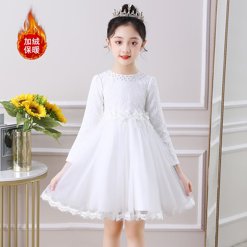 Girls princess dress, autumn and winter velvet long-sleeved mesh dress, children's wedding banquet holiday performance dress