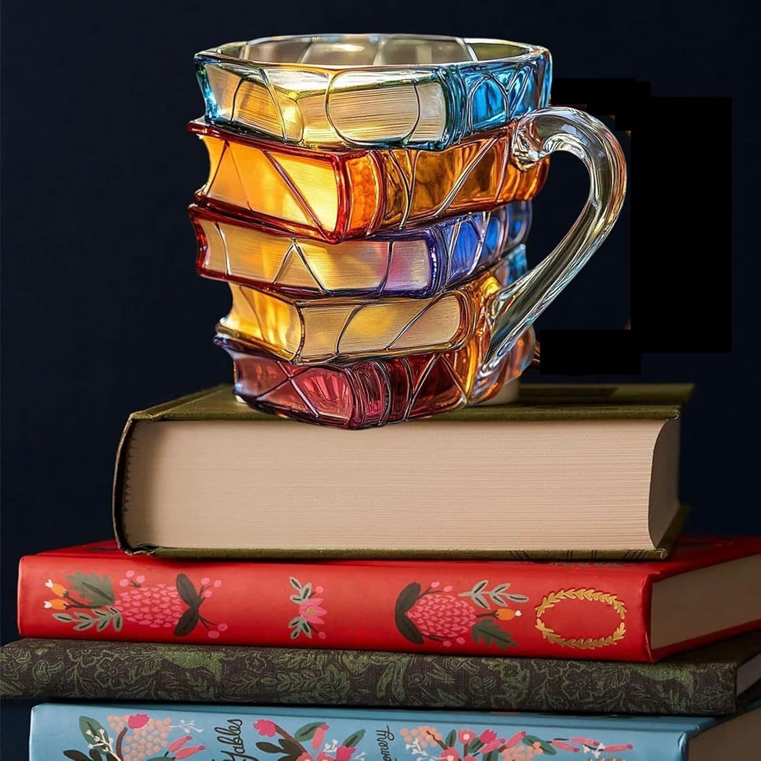 Painted Book Mug 3D Painted Book Coffee Mug Unique Stacked Books Coffee Cup