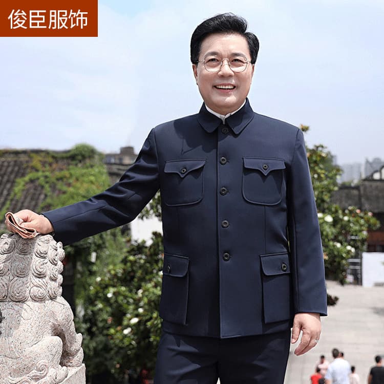 [Factory Stock] National Style Spring and Autumn Middle-aged and Elderly Men's Zhongshan Suit Lycra Set, Grandpa Outfit, Stand Collar Zhongshan Suit
