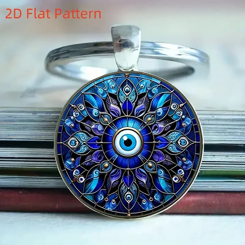 Fashionable blue magic eyes pattern time gemstone alloy pendant keychain factory direct sale