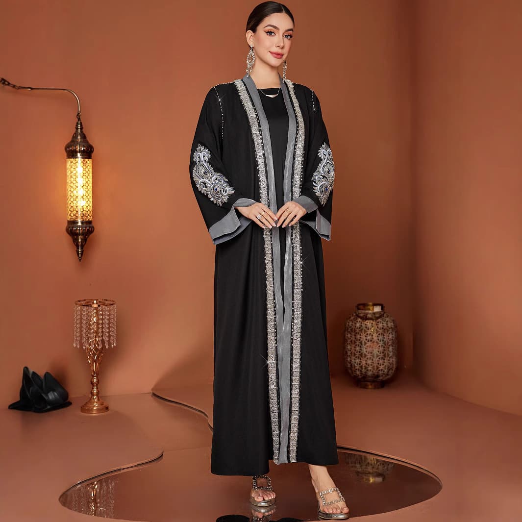 ZF4152 Amazon large size cardigan robe outer jacket hand embroidered flower patch rhinestone women's clothing