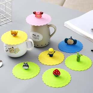 Silicone Cup Lid Dust Cover Universal Large Food-Grade Water Cup Lid Cute Plush Bear Mug Silicone Lid Single