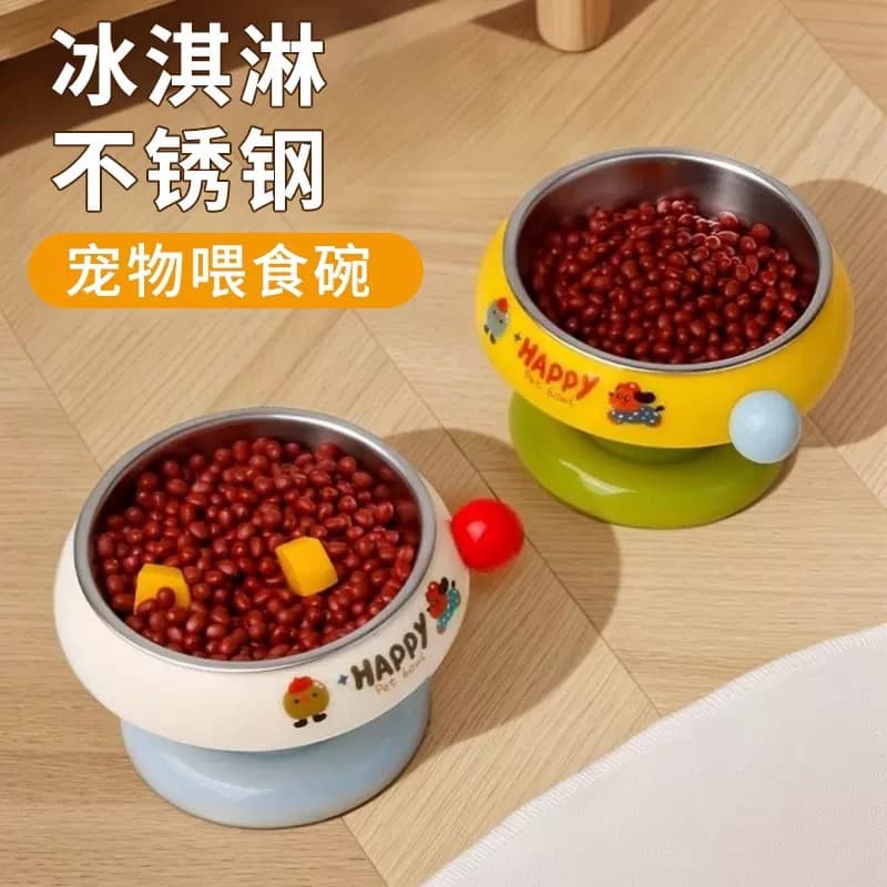 Pet Bowl Stainless Steel Cat Bowl Dog Bowl Elevated Neck Protection Anti-Tip Dopamine Color Scheme Cat Food Bowl Cat Bowl Dog Bowl