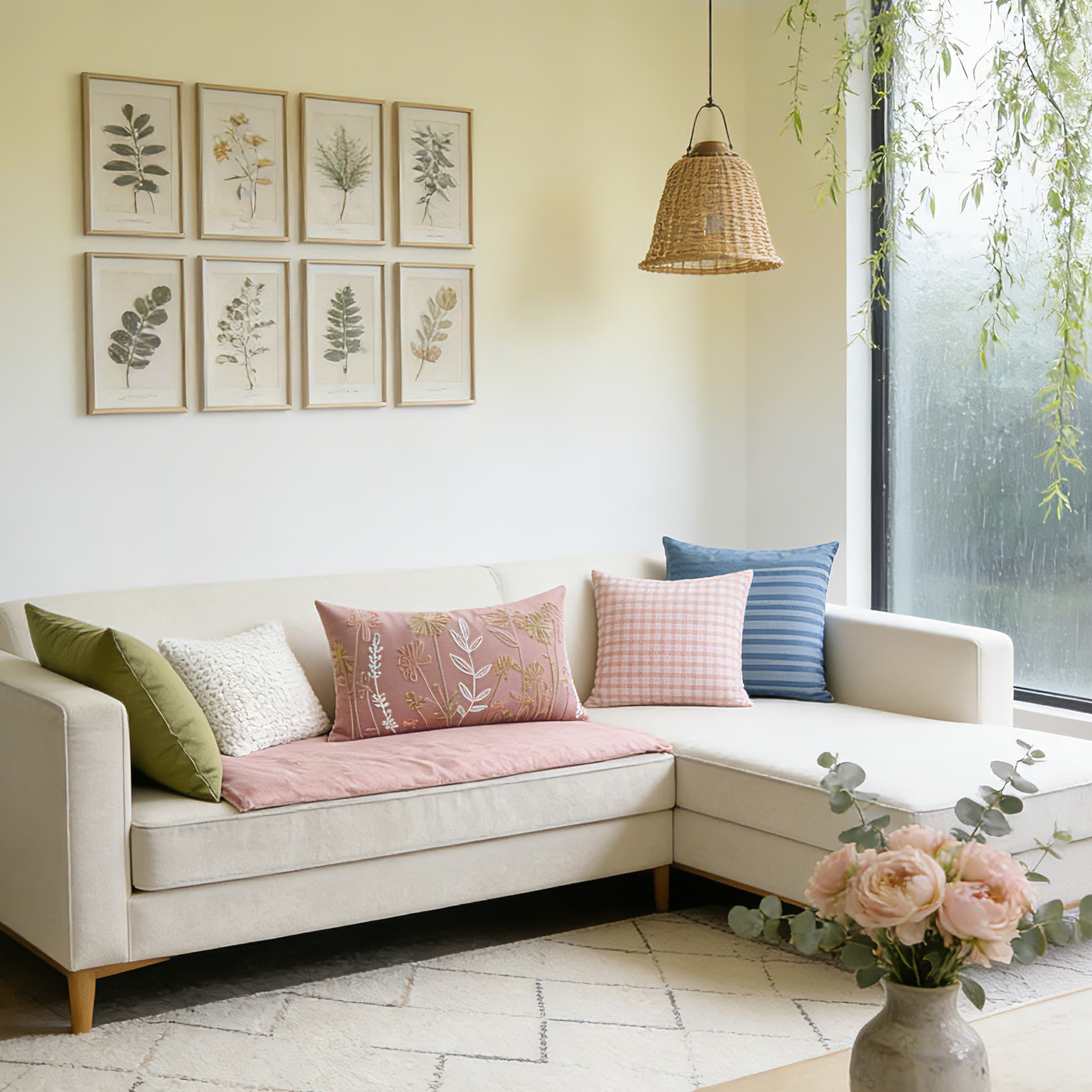 Spring Floral Embroidery Pillow Cover, Modern Simple Style Cotton Linen Sofa Cushion Cover, Fresh and Light Pillow Cover