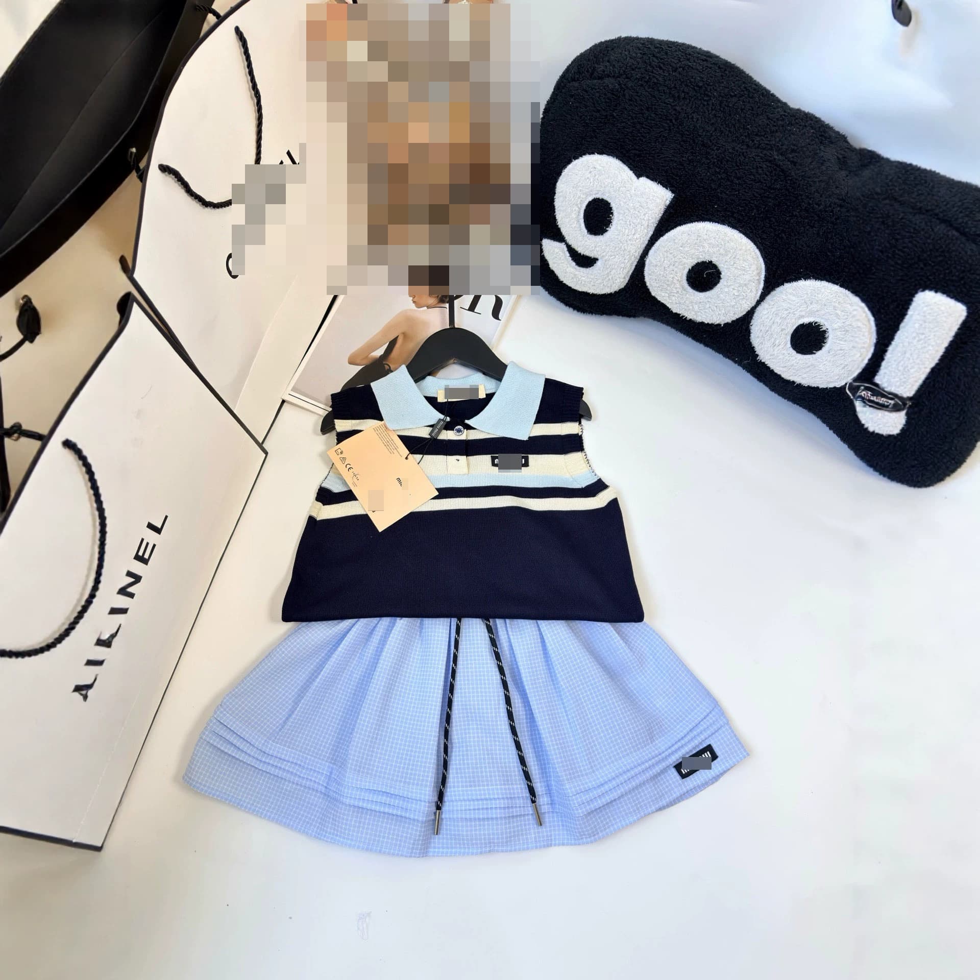 Girls' Outfit 2026 Summer New Children's Stylish Polo Knit Vest Plaid Tie Short Skirt Two-Piece Set Trendy