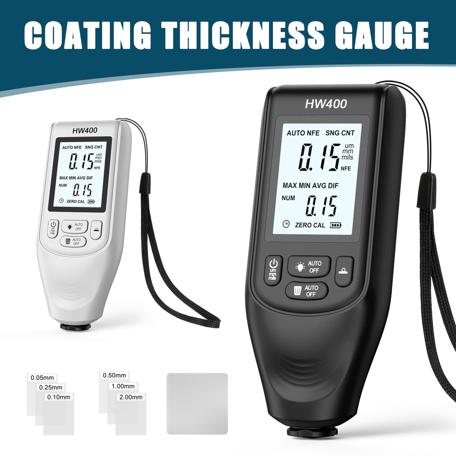 HW400 High-Precision Coating Thickness Gauge, Anti-Slip Paint Film Meter, Dry Film Thickness Tester
