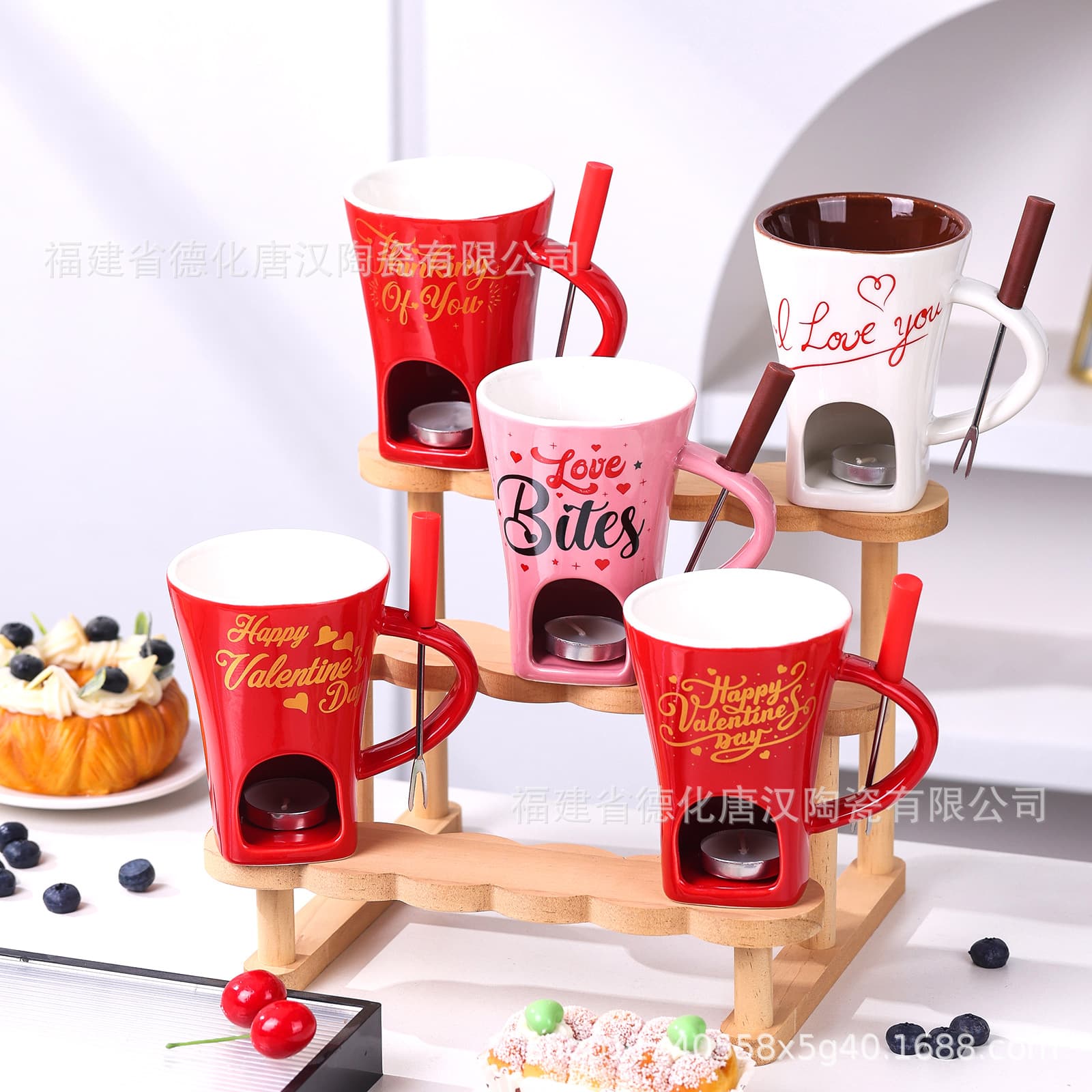 Chocolate Cheese Candy Chocolate Mug with Fork Ceramic Heating Candle Fondue Cup Holiday Gift