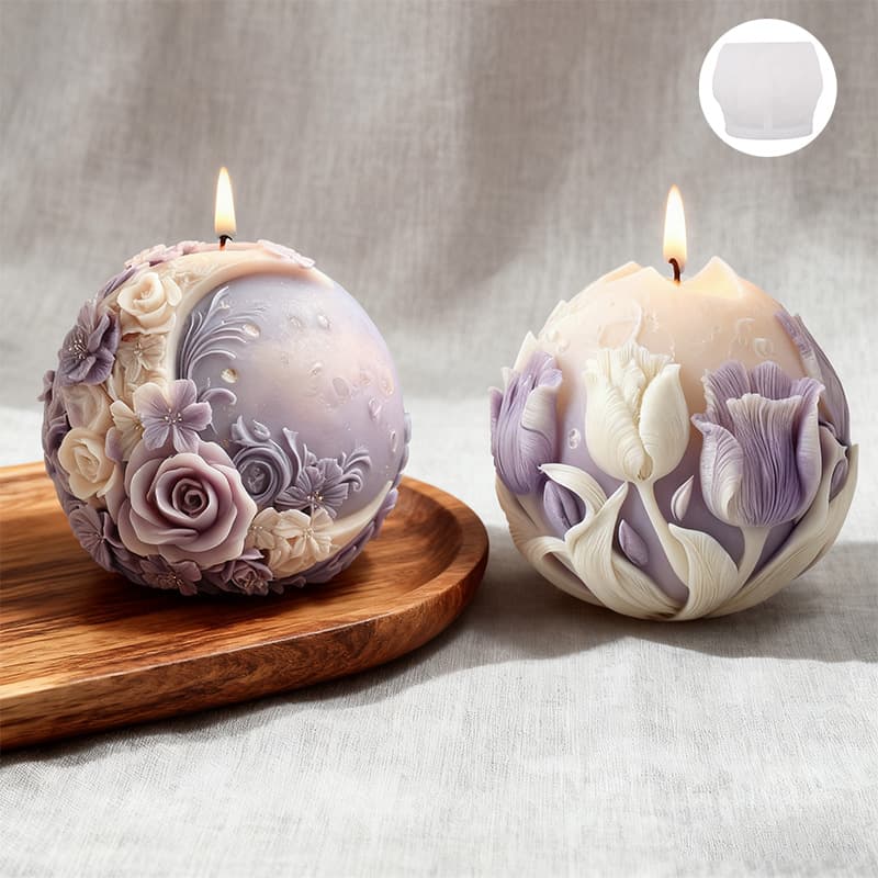 Globe Moon Floral Aromatherapy Candle Silicone Mold DIY Flower Embossed Scented Plaster Ornament Mold