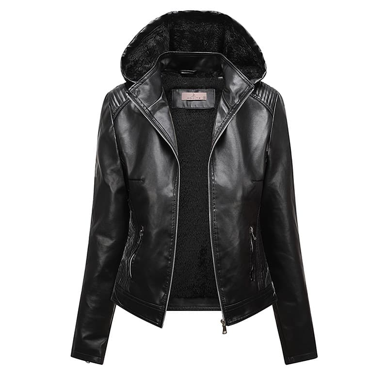 6XL Cross-Border Hooded Fleece-Lined Leather Jacket Women's Detachable Plus Size PU Washed Leather Spring Autumn Coat
