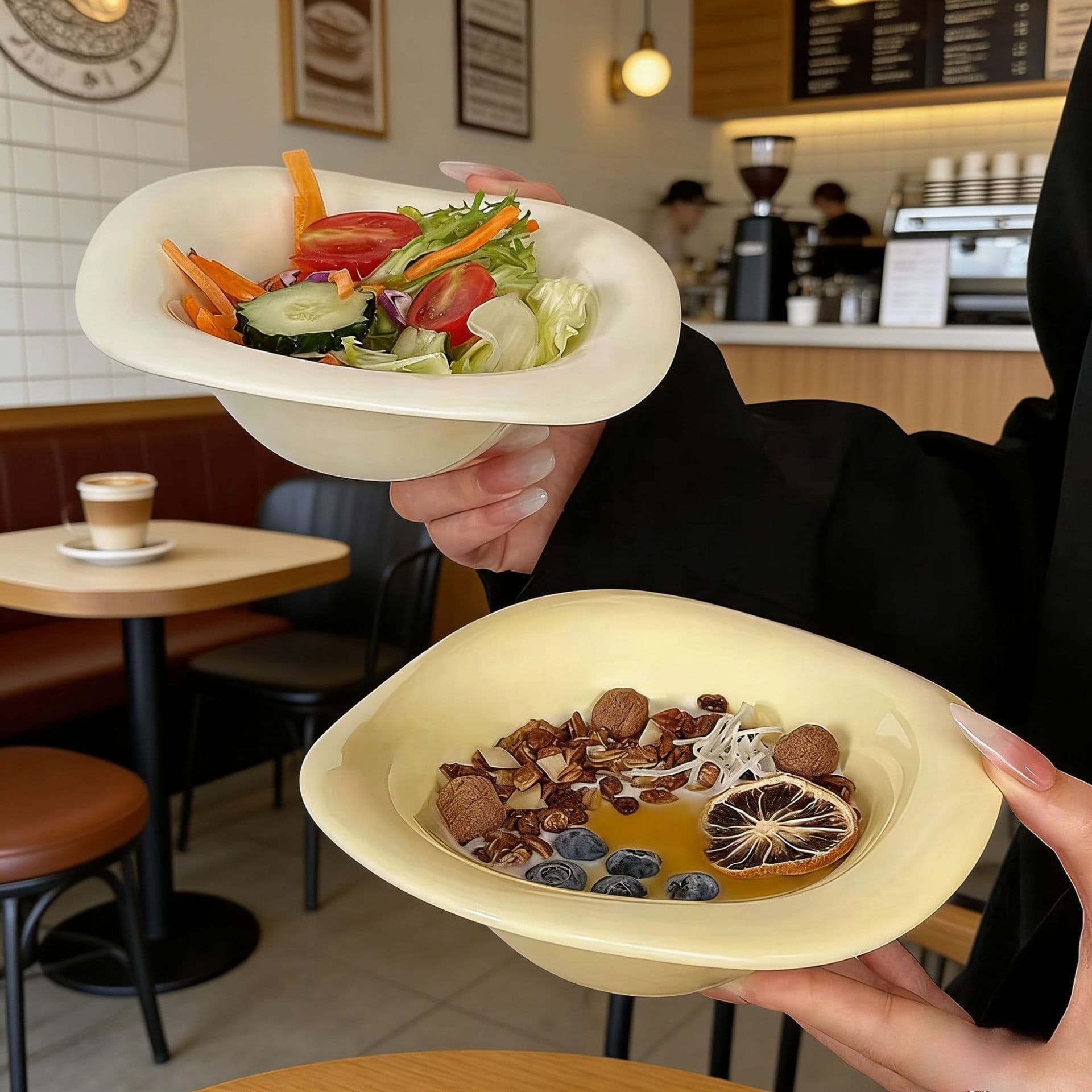 Ceramic salad bowl, ceramic special-shaped petal bowl, high-end and high-looking fruit bowl, dessert bowl, home dessert tableware