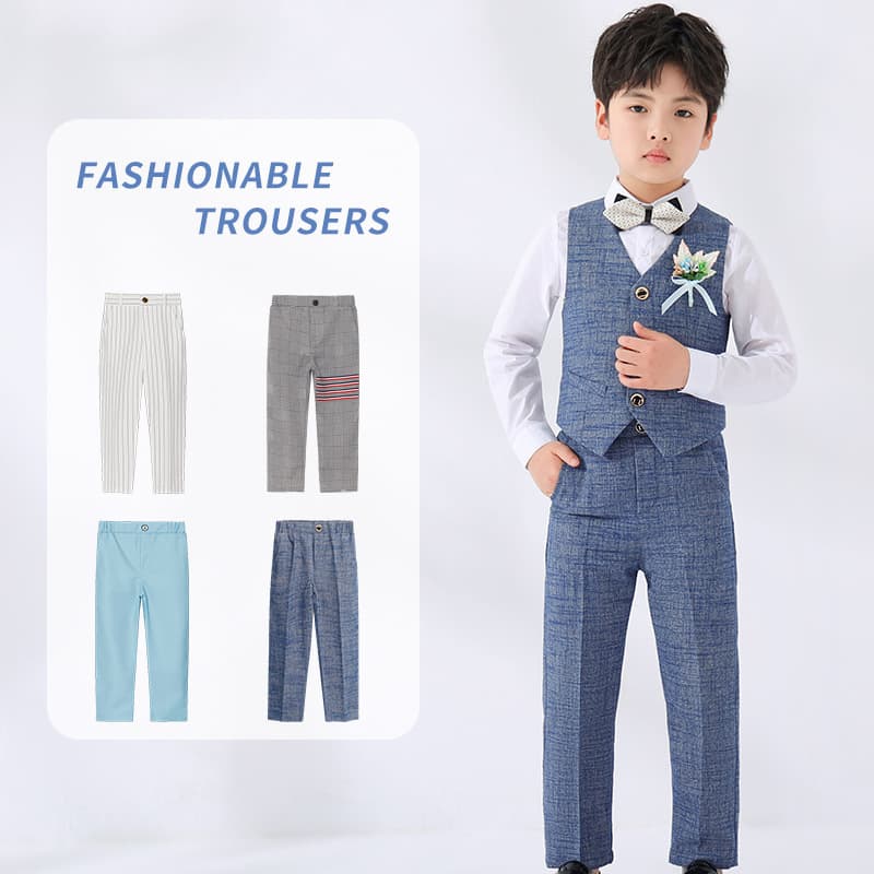 Boys' Dress Pants for Spring and Autumn - Solid, Plaid, and Striped Suit Pants, Flower Boy Tuxedo Pants, Host Performance Straight-Leg Long Pants