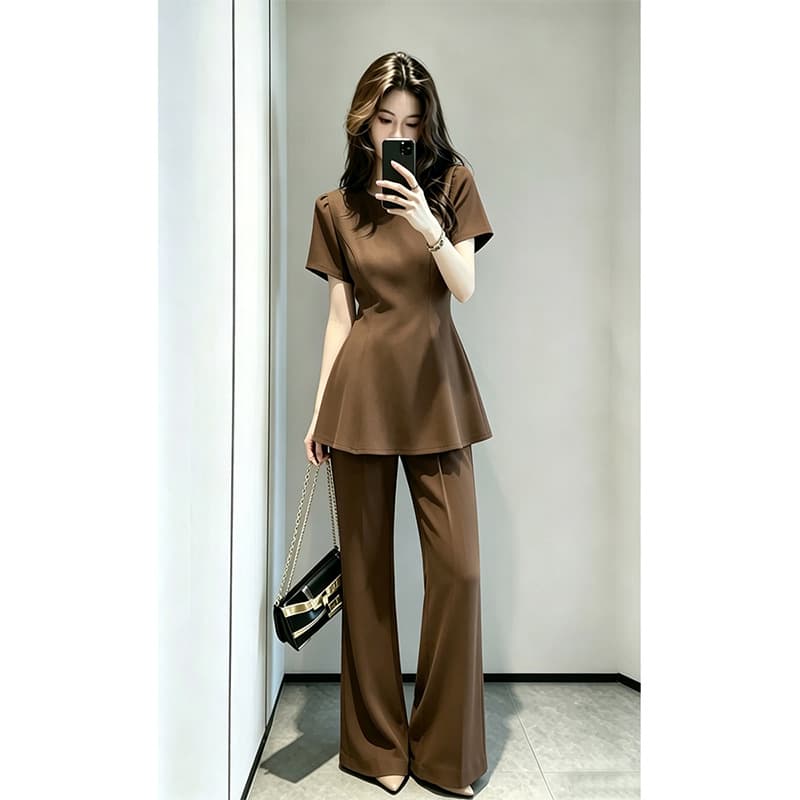 TikTok Hot Summer Trendy Plus Size Thin Short Sleeve Set Women Korean Waist Two-Piece 2667