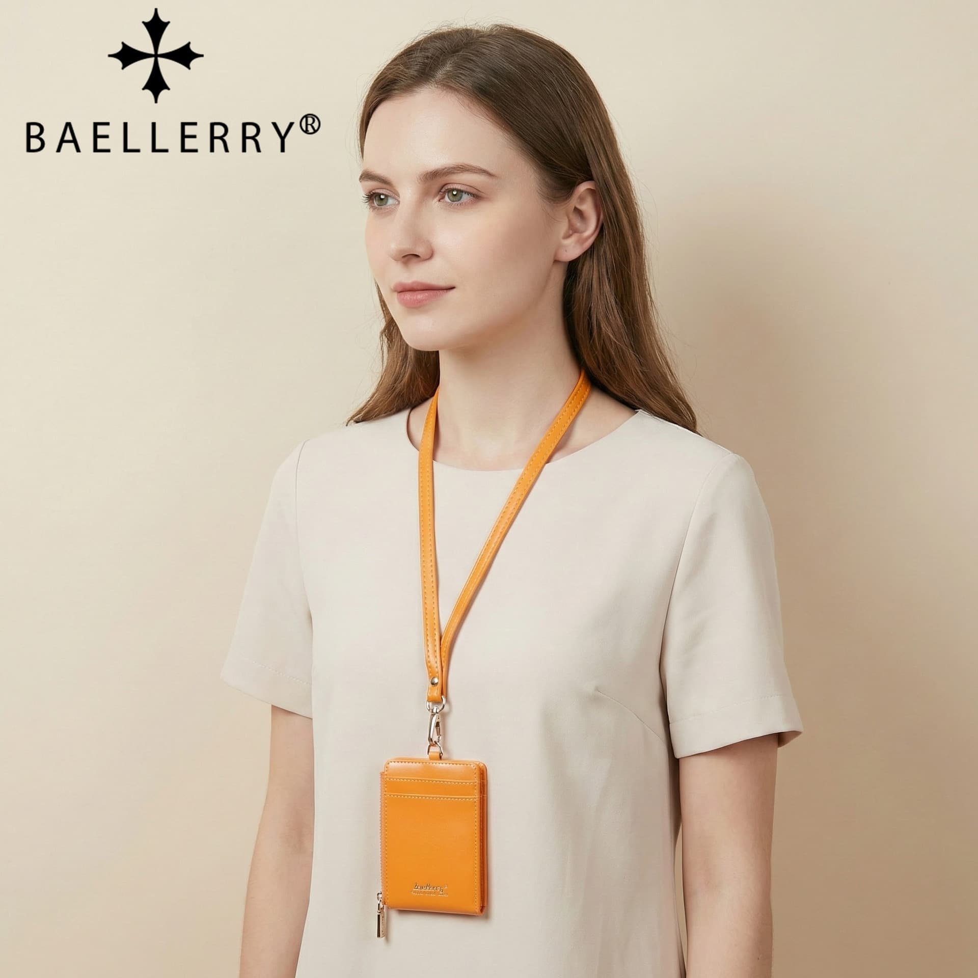 New Multicolor Lanyard Card Holder Women Business Multi-Slot Zipper Coin Purse Neck Portable Card Case ID Badge Wallet
