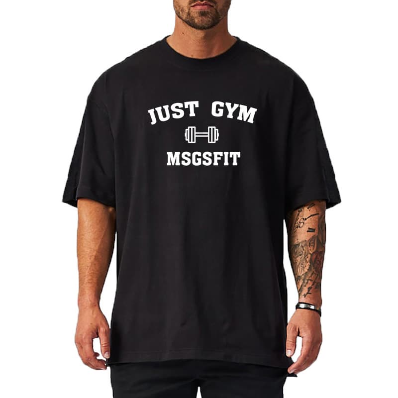 Fitness Bodybuilding Short Sleeve Cross-Border Summer Loose Plus Size T-Shirt Heavyweight Round Neck Drop Shoulder GYM