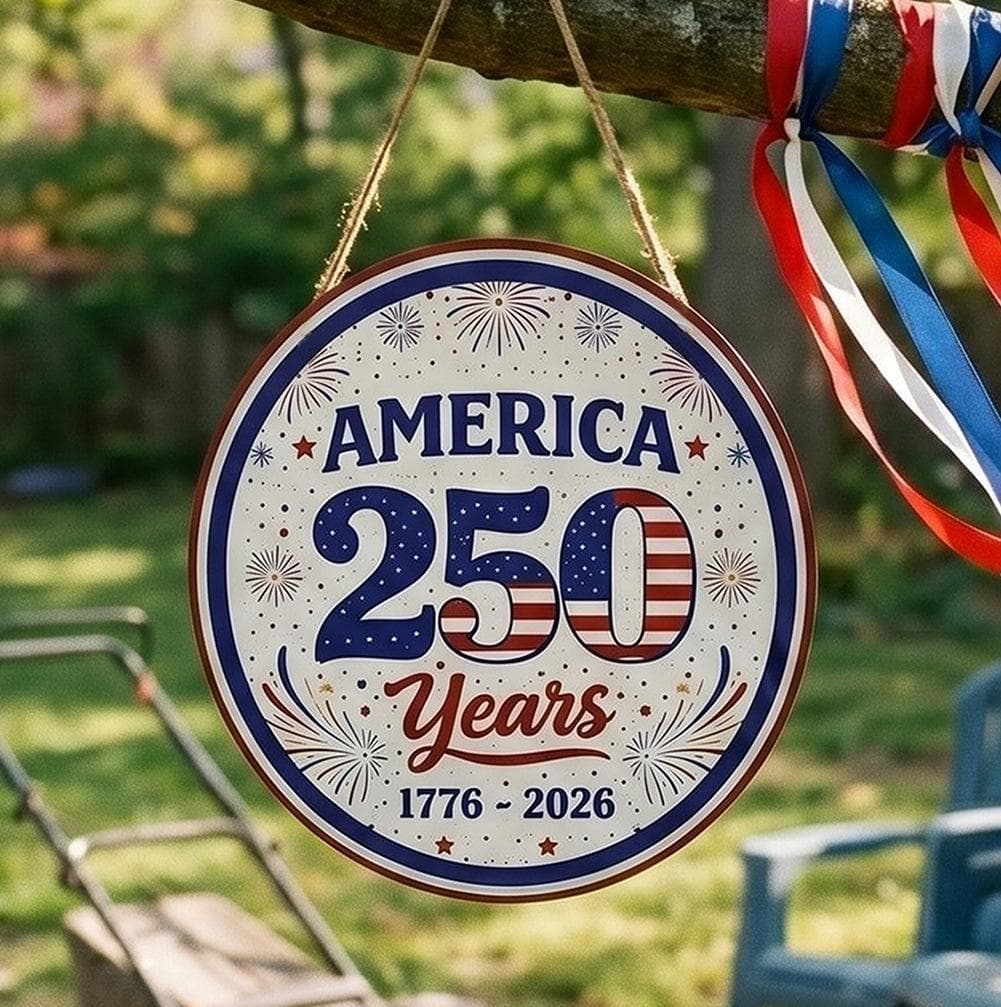 America 250 Years Wooden Sign 1776–2026 Patriotic
