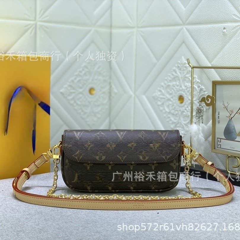 L Ivy Mahjong m Lv2025 New V Chain Shoulder Underarm Crossbody Handbag with Print