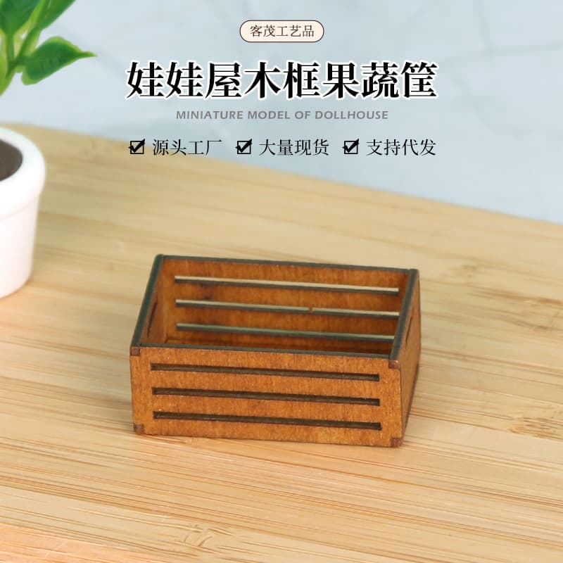 Dollhouse Miniature Food Play Wooden Frame Fruit and Vegetable Storage Basket Mini BJD Pretend Play Model Ornament