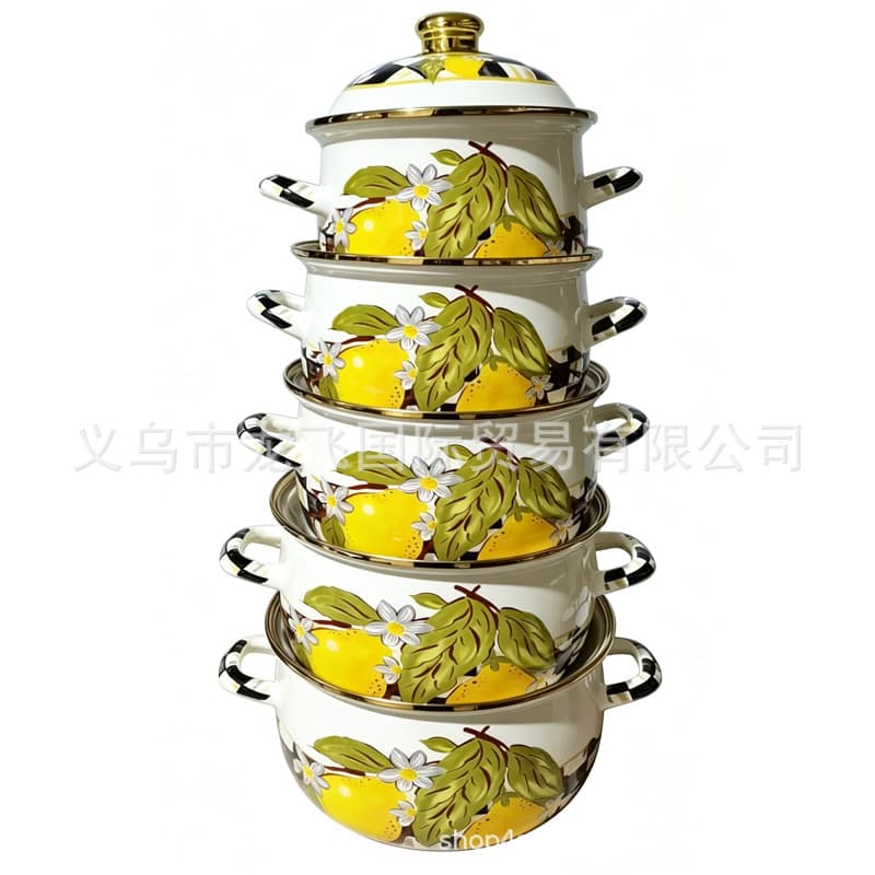 Enamel 5-Piece Cookware Set Enamel Soup Pot 806D Full-Pattern Premium Enamel Lid Turkish Casserole with Printed Logo