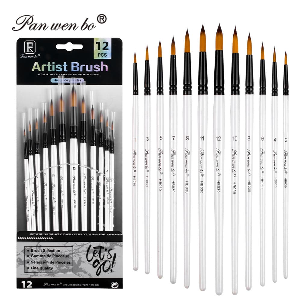 Factory Direct 12-Piece Paintbrush Set Assorted Watercolor Pens Acrylic Paint Brushes Cross-Border Nylon Hair Brushes Wholesale