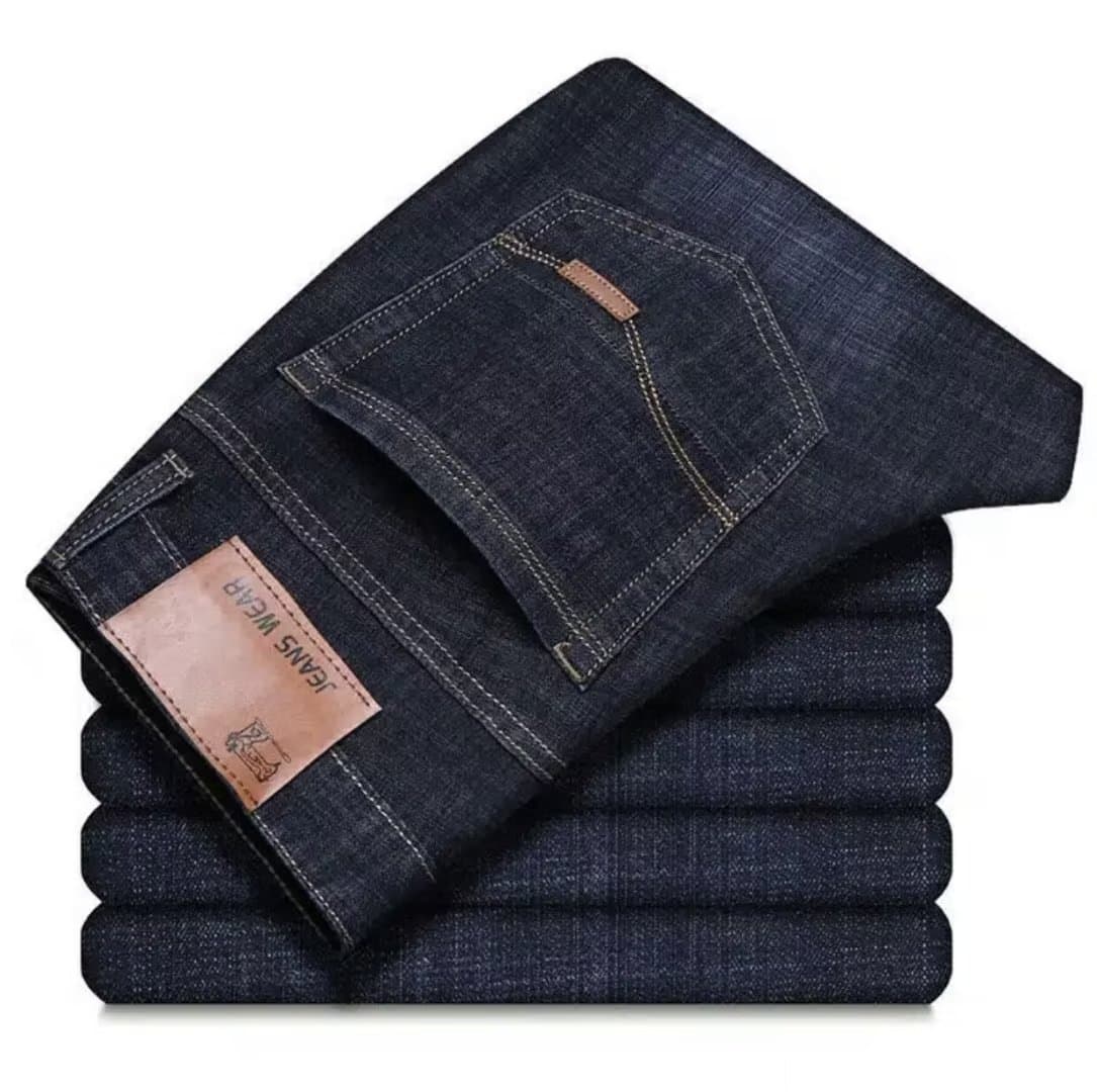 Spring Summer Elastic Men's Jeans Loose Casual High Waist Work Pants Straight Leg Large Size for Younger Men