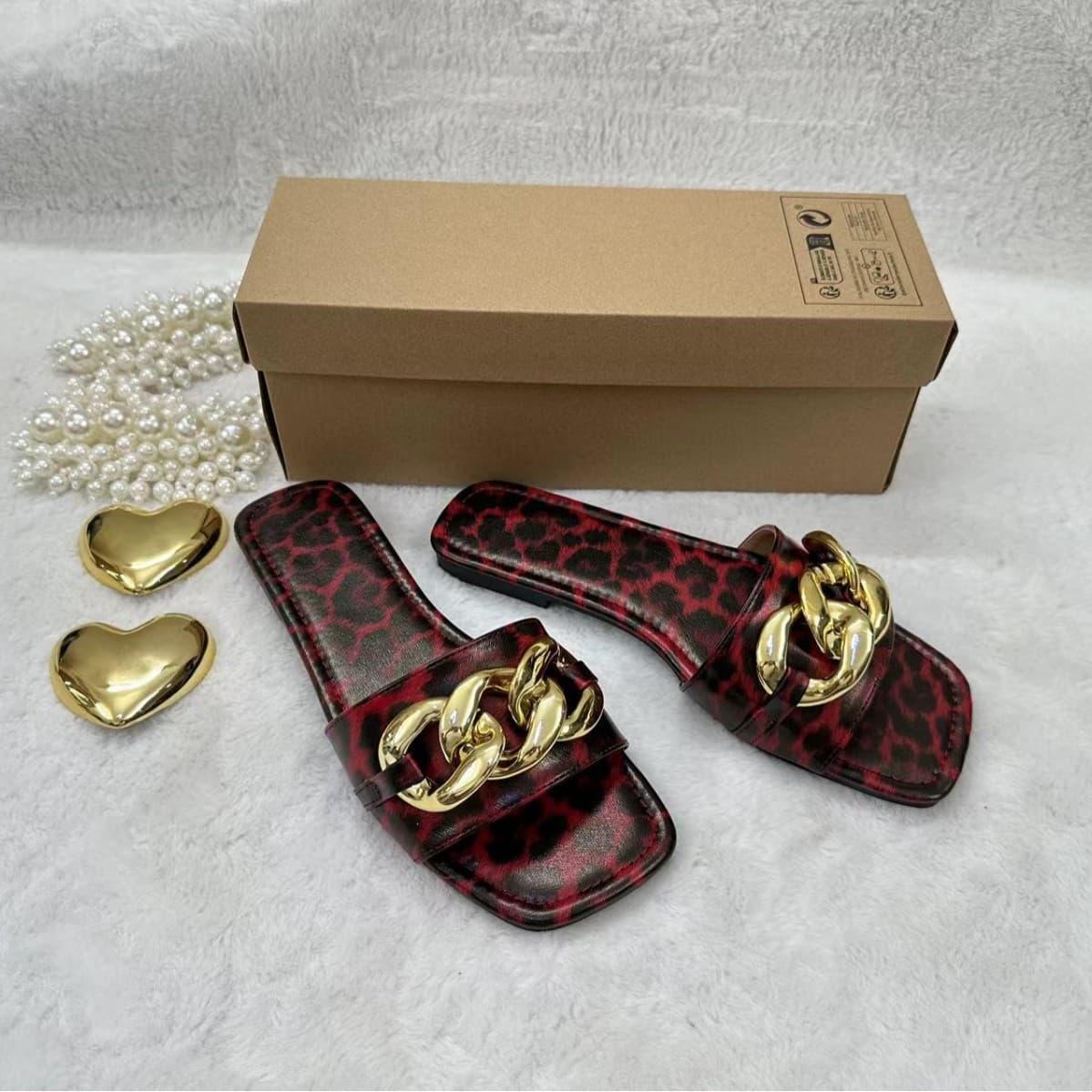 Metal Chain Flat Slide Sandals for Women, Snake Print, Fashionable Cross-Border Best-Selling Casual Women's Sandals