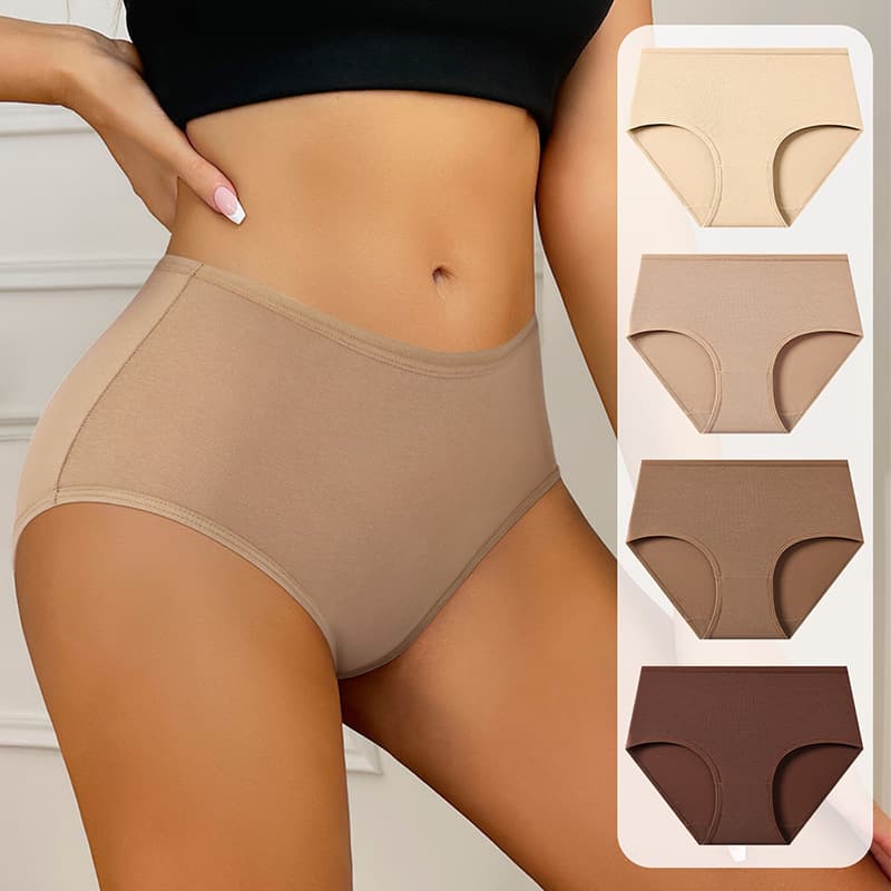Cross-Border Hot Selling High-Waist Plus Size Women's Briefs Maillard Color Cotton Antibacterial Triangle Panties Women's Underwear Export