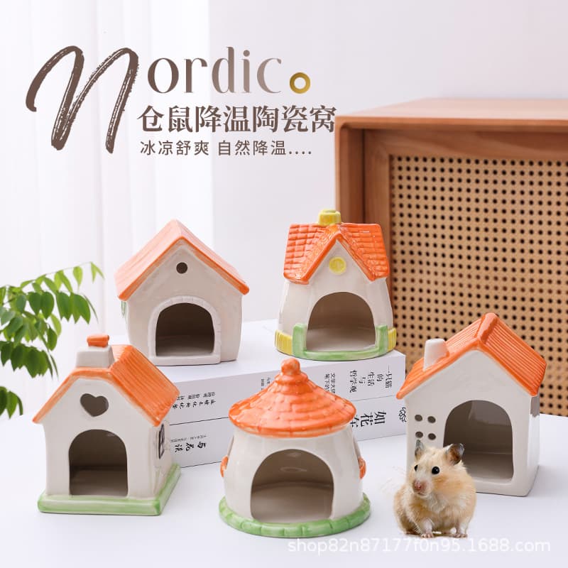Golden bear ceramic nest shelter house, summer heatstroke prevention and cooling igloo, golden bear pet nest decoration and landscaping supplies