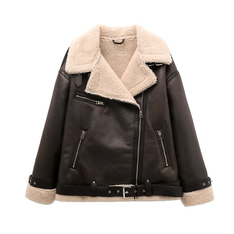 Cross-border wholesale new women's fur integrated fleece lined motorcycle jacket jacket 8073226
