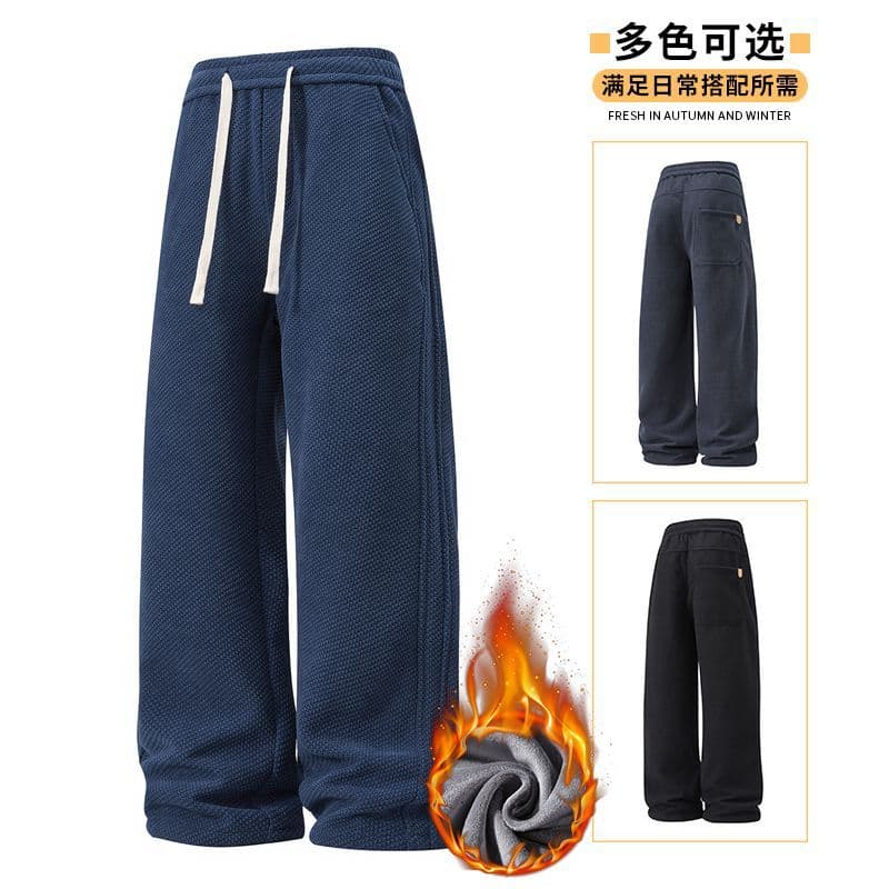 2025 Fall/Winter New Fleece-Lined Knit Twill Loose Straight Casual Pants for Men