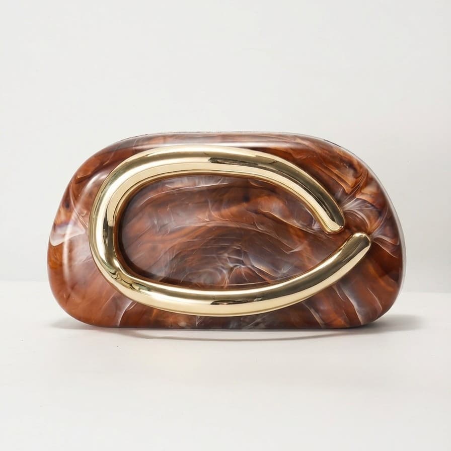 Amber Grain Acrylic Metal C-Clasp Clutch Bag High-End Tortoiseshell Evening Bag Niche Design Light Luxury