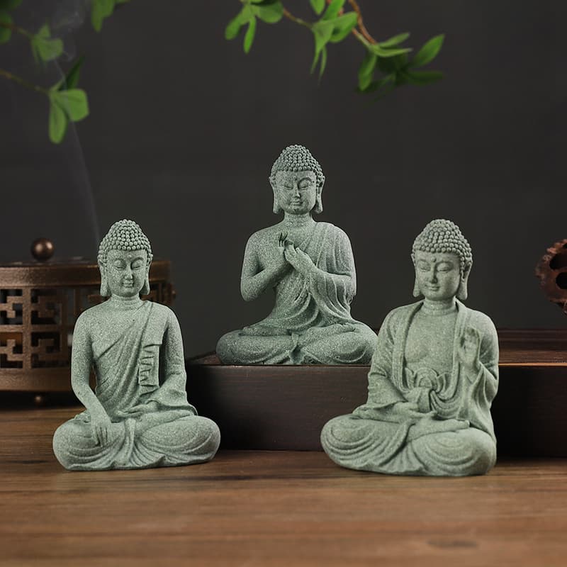 New Chinese Style Cross-border Green Sandstone Buddha Statue Ornament Home Living Room Courtyard Entryway Decoration Fish Tank Landscape Zen Room