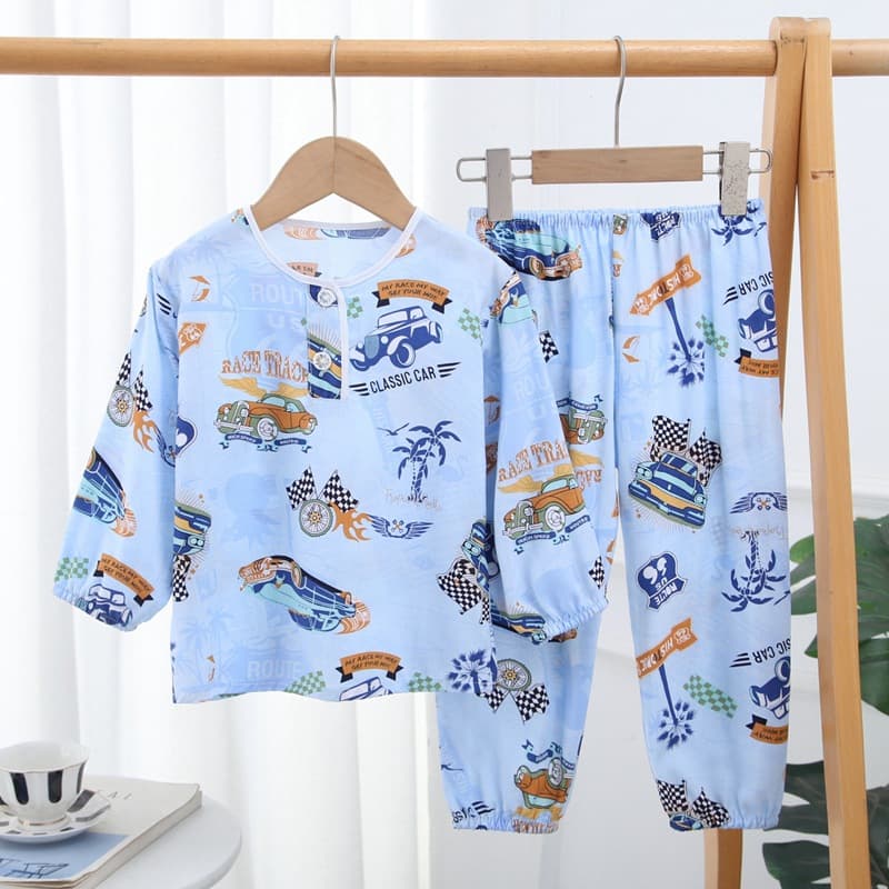 Children's Long-Sleeve Cotton Pajama Set for Boys and Girls, Mosquito-Proof Lantern-Style Air Conditioning Clothing, Thin Home Wear