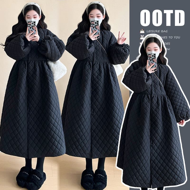 In Stock 2025 Winter Maternity Wear Sweet Puff Sleeve Cotton Coat New Korean Style Loose High-Waist Belly Covering Pregnant Women's Jacket