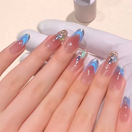 [Dreamy Blue] New Year Statement Armor Handmade Premium Brightening Blue Glitter French Press-On Nails Beauty