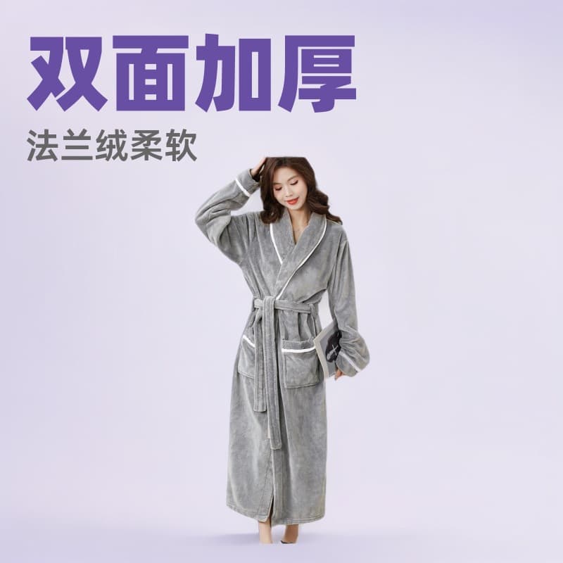 Double-Layer Thickened Couple Bathrobe 2025 Autumn/Winter Flannel Notched Collar Wearable Outdoors Warm Winter
