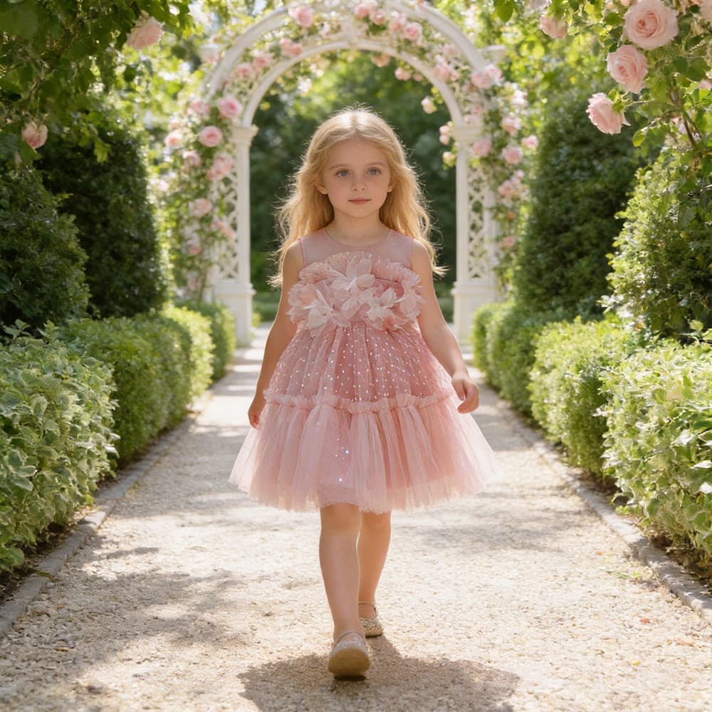Girls' Formal Dress Amazon Cross-Border New Hot Selling Girls' Flower Puffy Tulle Skirt Performance Children's Formal Dress