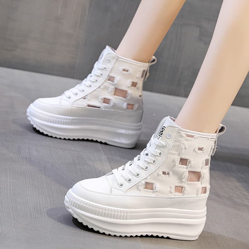 2021 Fashionable Casual Women's High Top Platform Sneakers Breathable Mesh Upper Polyurethane Sole Summer Shoe From China