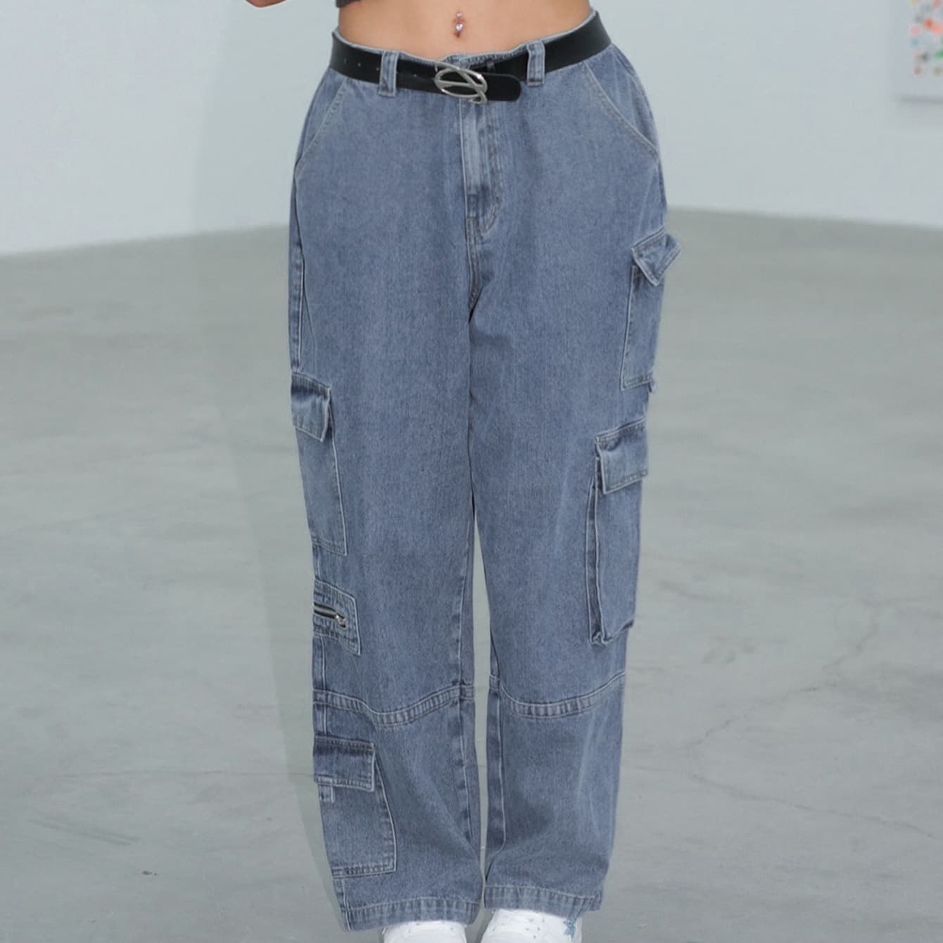 TL0181 popular street style jeans high waist straight loose denim trousers casual fake zipper pockets for women
