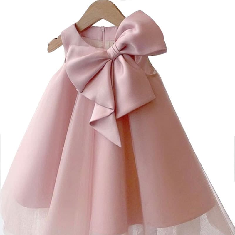 Children's Formal Dress 2026 New Summer Bow Princess Gown Baby 1st Birthday Full Moon One-Year-Old Girl Party Dress
