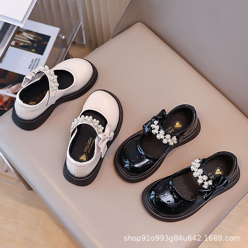 2025 Thin New Children's National Trend Girls' Leather Shoes, Summer Thin Style with Dress Rhinestone Princess Shoes, Girls' Fashionable