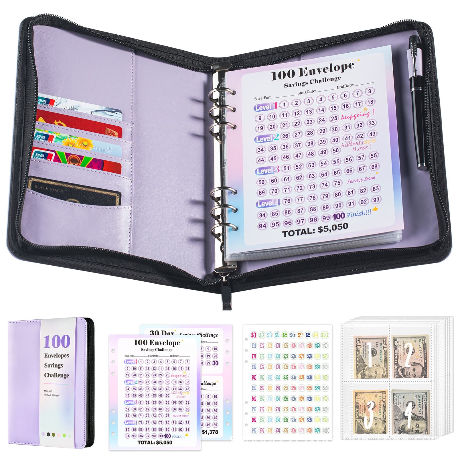 Amazon 100 Days Zipper Cash Budget Book Save Money Challenge Binder Savings Plan Notebook