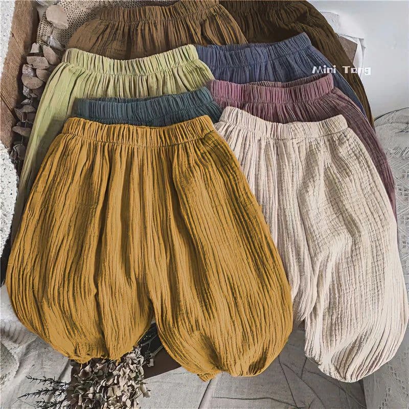 Summer Baby Double Layer Cotton Gauze Drawstring Mosquito Pants Children Candy Color Cropped Pants Baby Lantern Pants Air Conditioner Pants Trendy