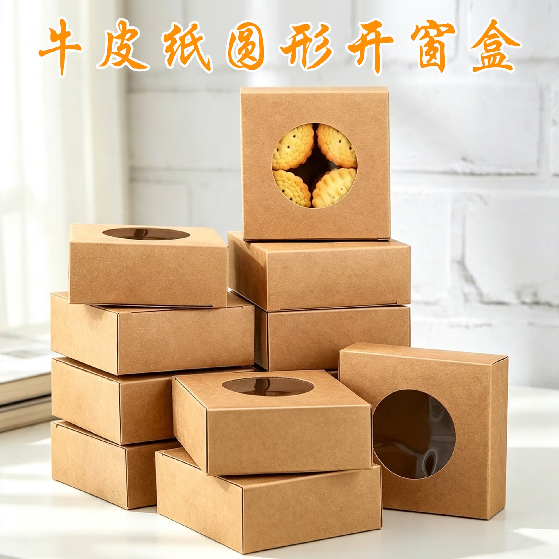 Kraft Paper Round Window Soap Box Cookie Snack Packaging Box Hair Clip Jewelry Double Tab Box