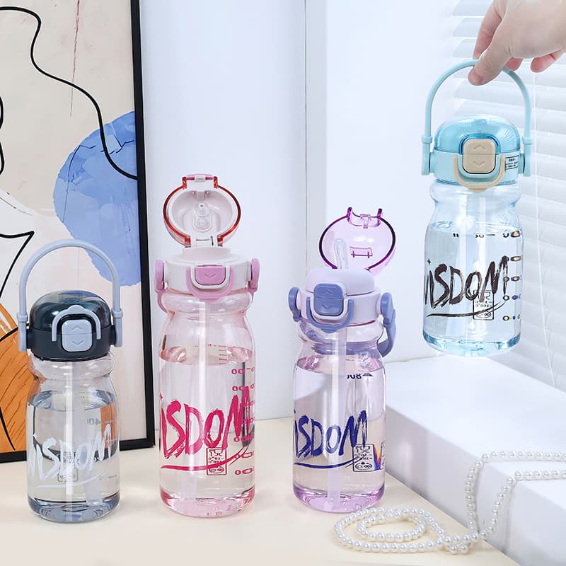 High-Quality Plastic Water Cup for Students, Large Capacity with Handle, Portable Straw Cup for Outdoor Sports, Dual-Drink Cup, Simple Design