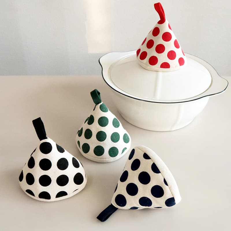 Triangular Pot Lid Cover, Heat Insulation Triangle Clip, Polka Dot Enamel Pot Handle Sleeve